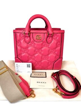 GUCCI GG Matelassé Mini Top-Handle Satchel Crossbody Bag W/ COA